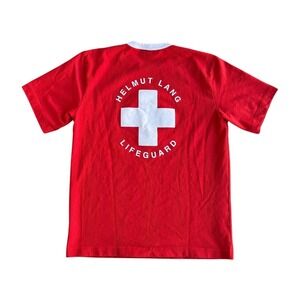 Helmut Lang Shirt Mens Small Red White Ringer Lifeguard Helmut Saved Me Graphic